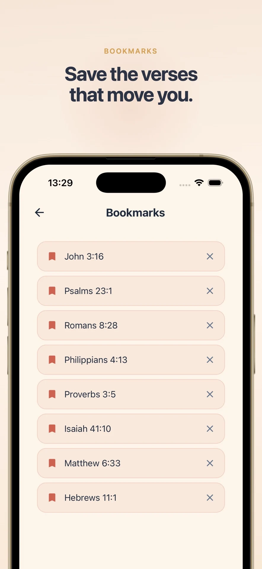BibleMate iPhone screenshot showing saved Bible passages