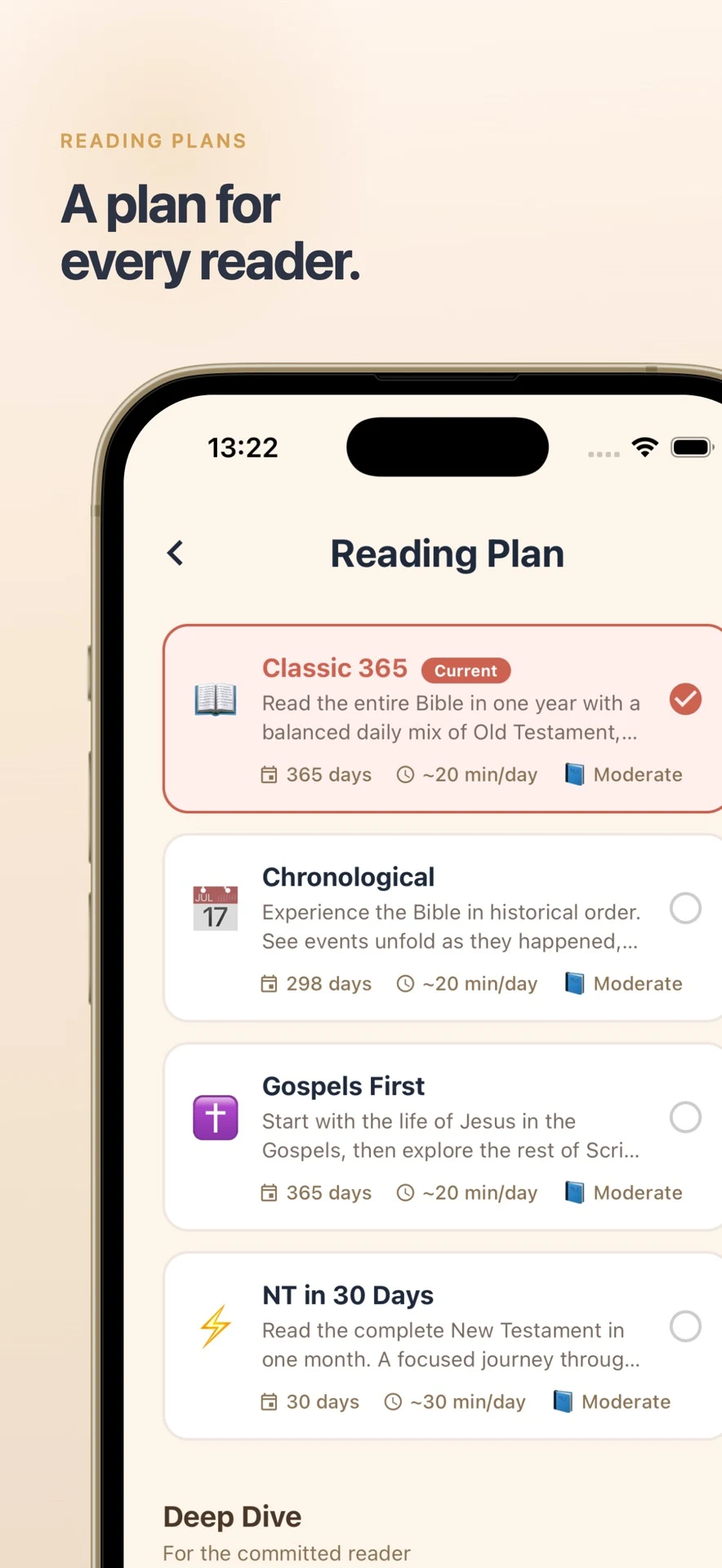 BibleMate iPhone screen showing Bible reading plans