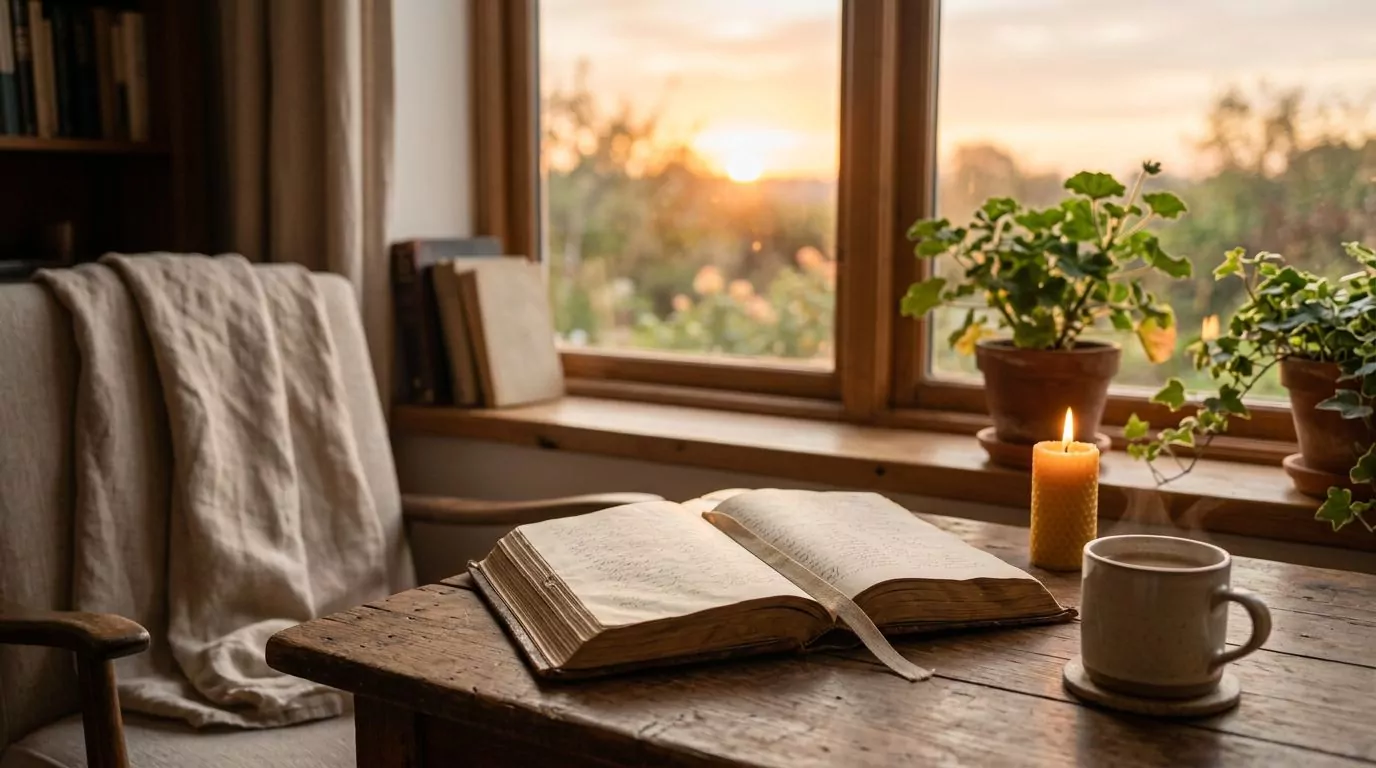 Open Bible with sunrise and fresh start concept