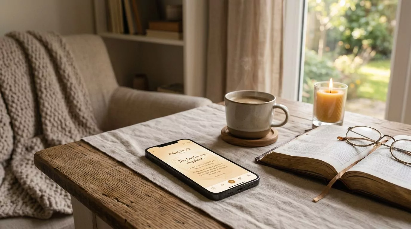 Smartphone showing Bible app