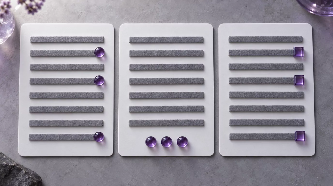 Three identical cards with the same marker kept in the line, moved to the bottom edge, or swapped for a new shape