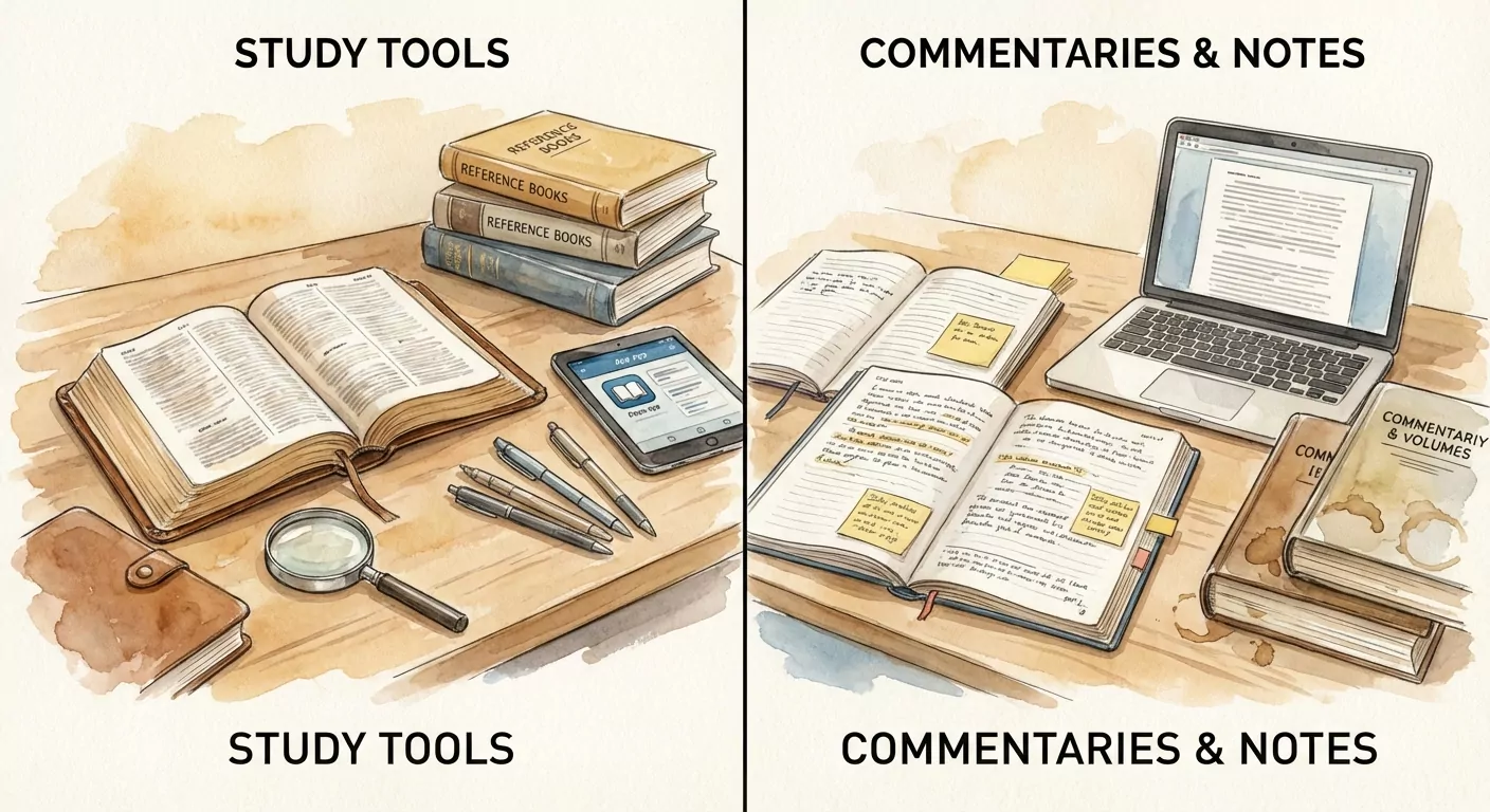 Split screen Bible study tools concept