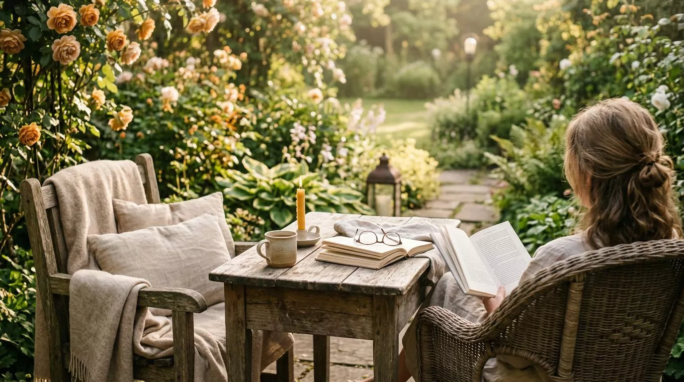 Peaceful weekend reading in garden setting