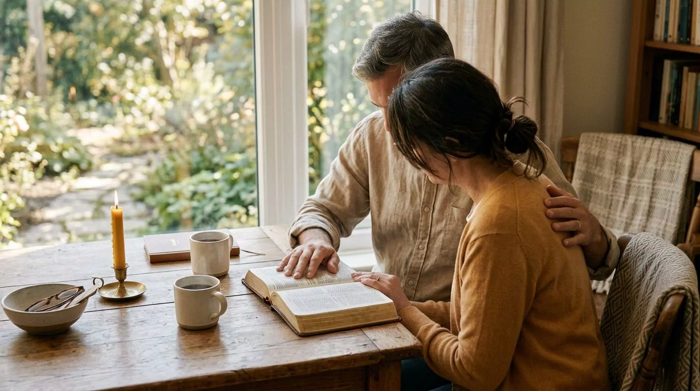A couple reading the Bible together