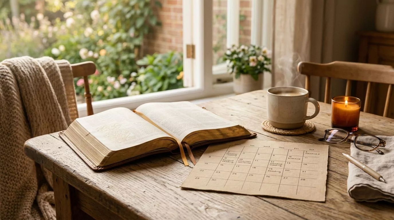 Calendar and Bible showing a reading schedule