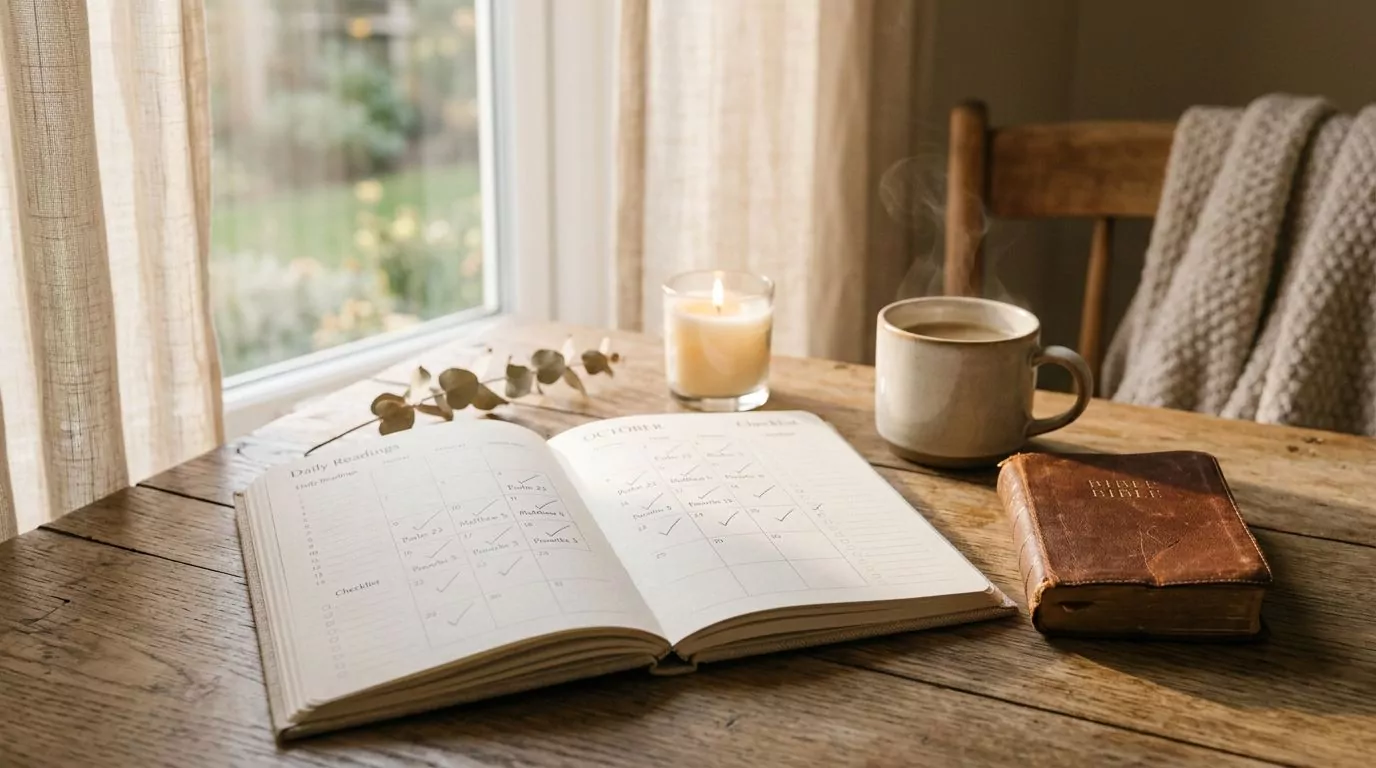 Calendar planner with Bible reading checkmarks