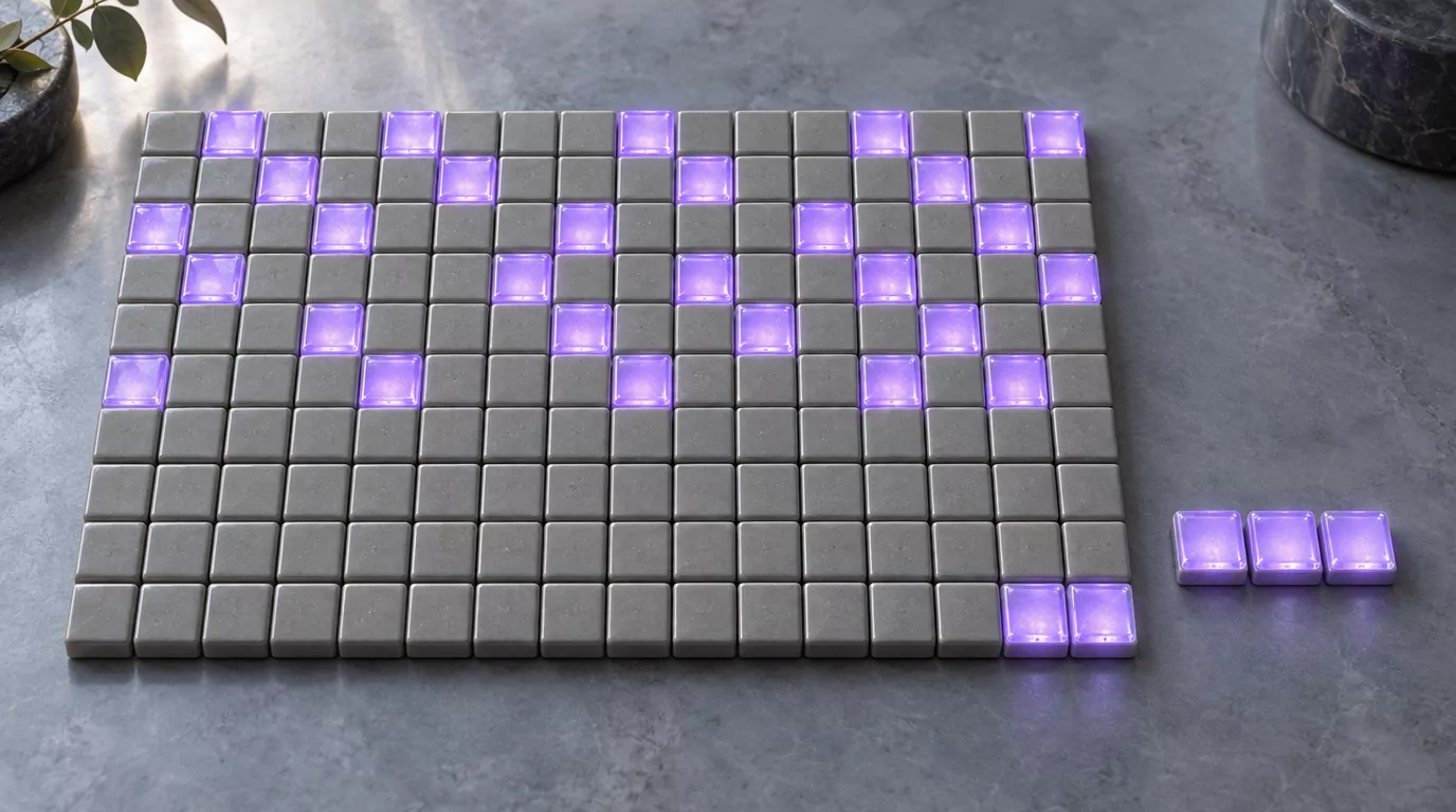 Simplified tile grid of where Selah falls: lit tiles early, a long unlit run, two lit late, three apart for Habakkuk