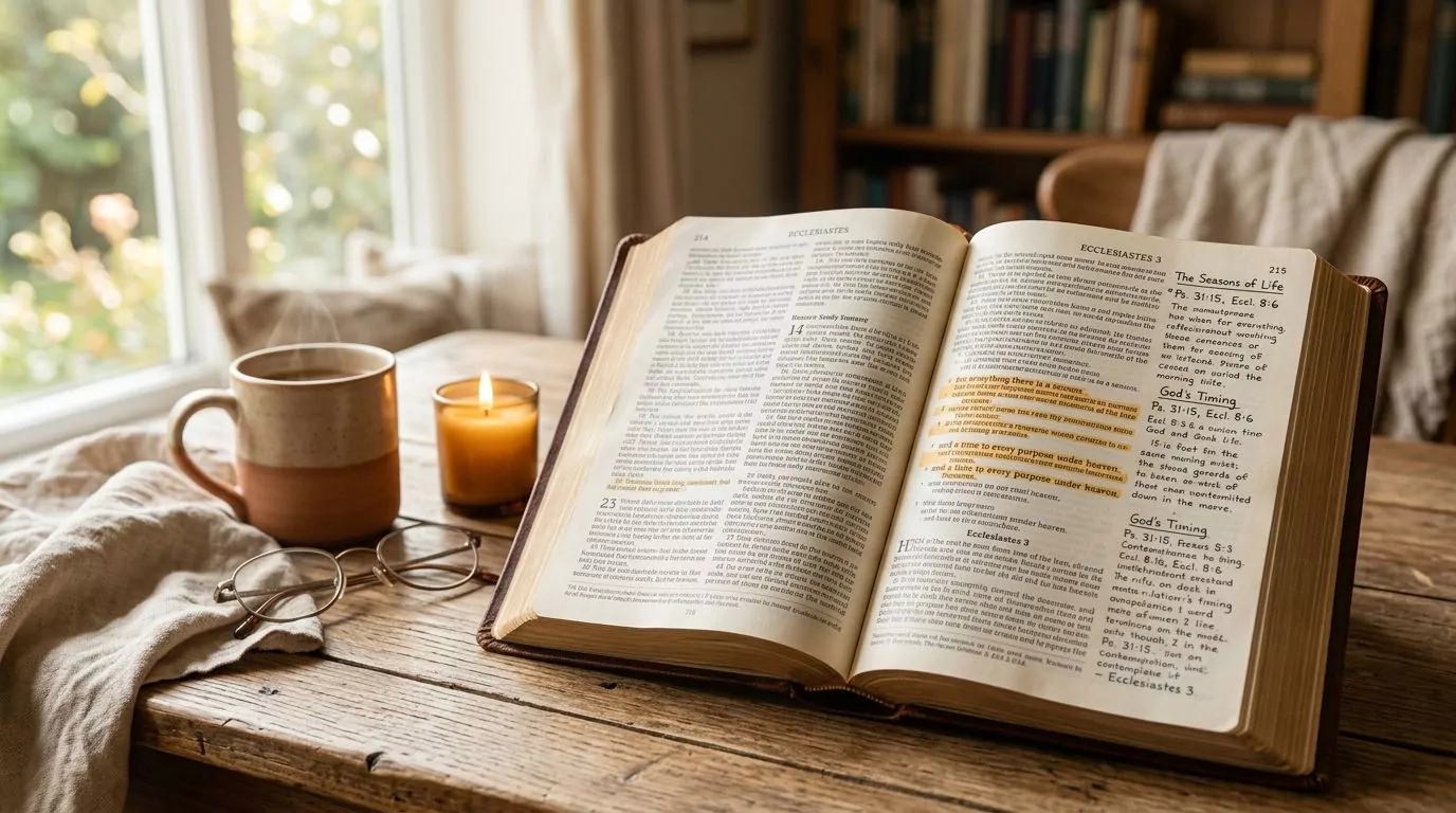 Open Bible with highlighted text and study notes in margin