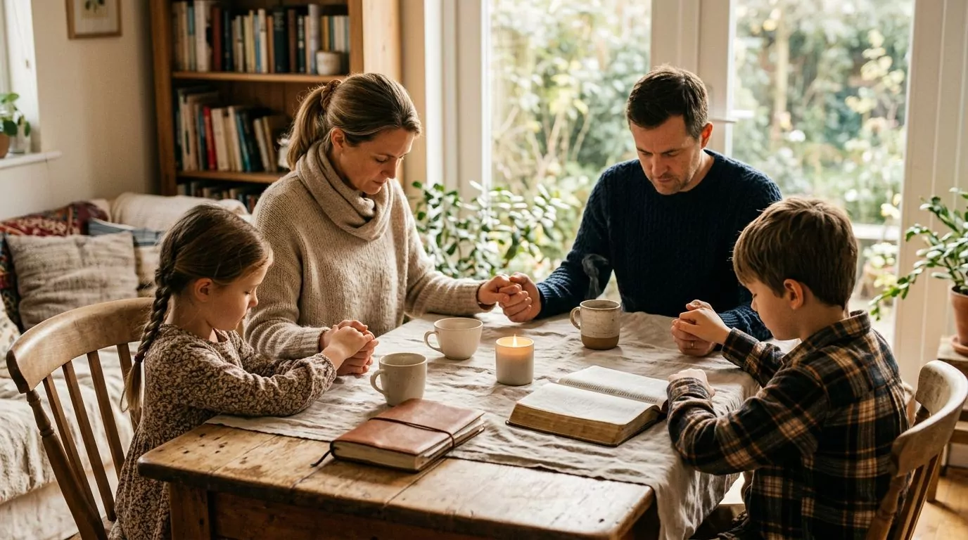 Family praying together showing love for others