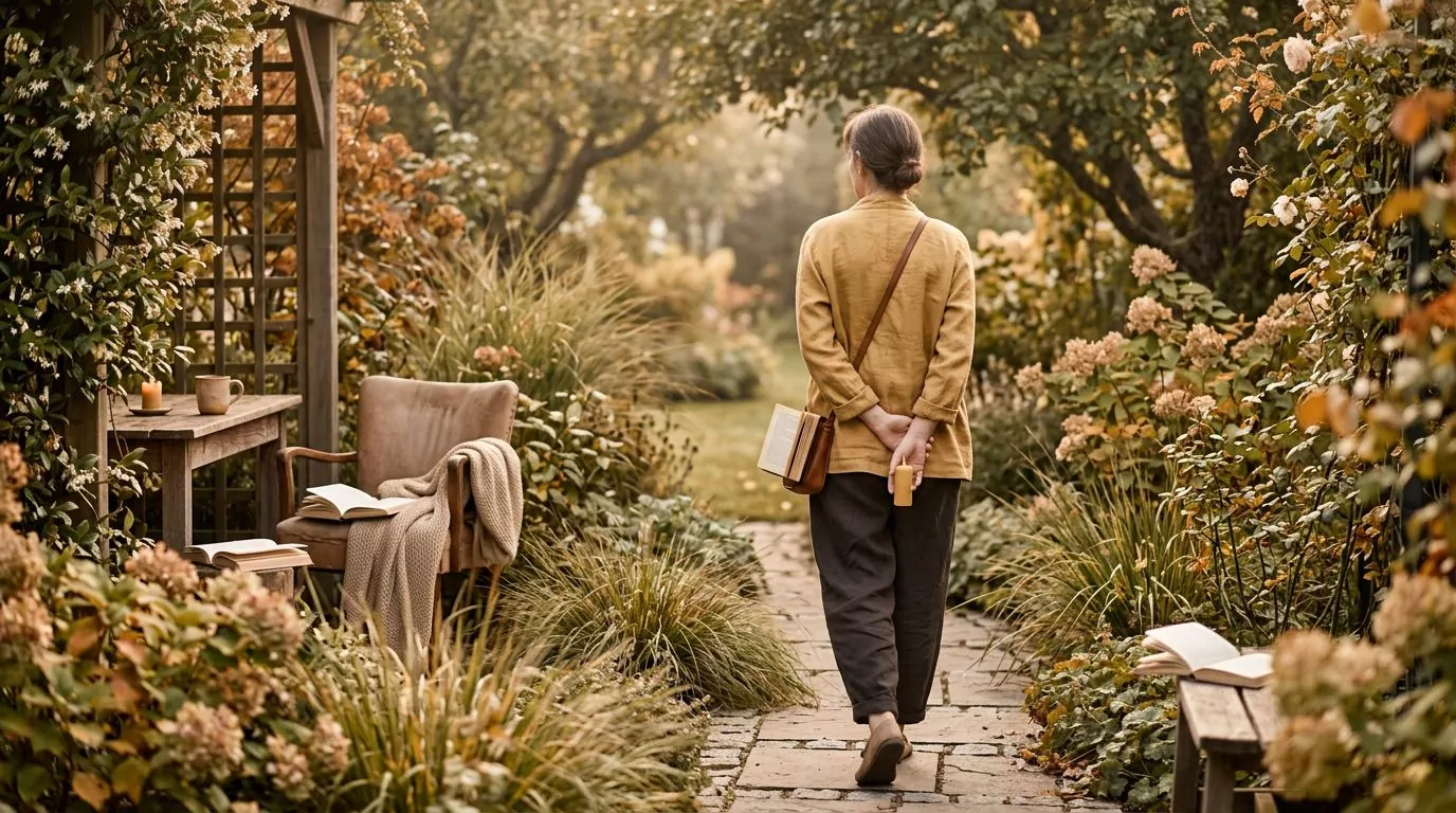 Person walking on peaceful garden path, representing the patient spiritual journey