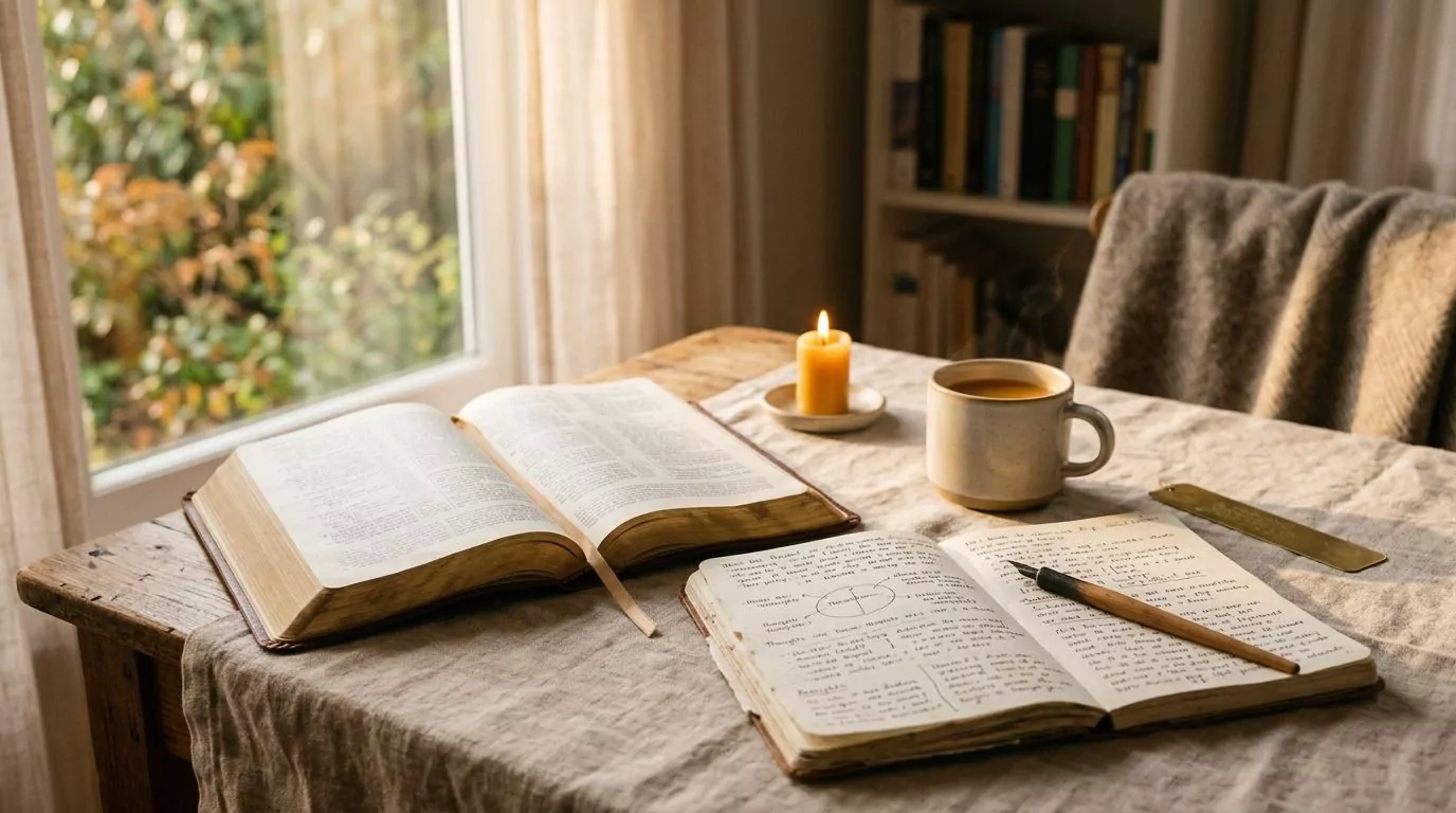 Bible study with notes and open Bible