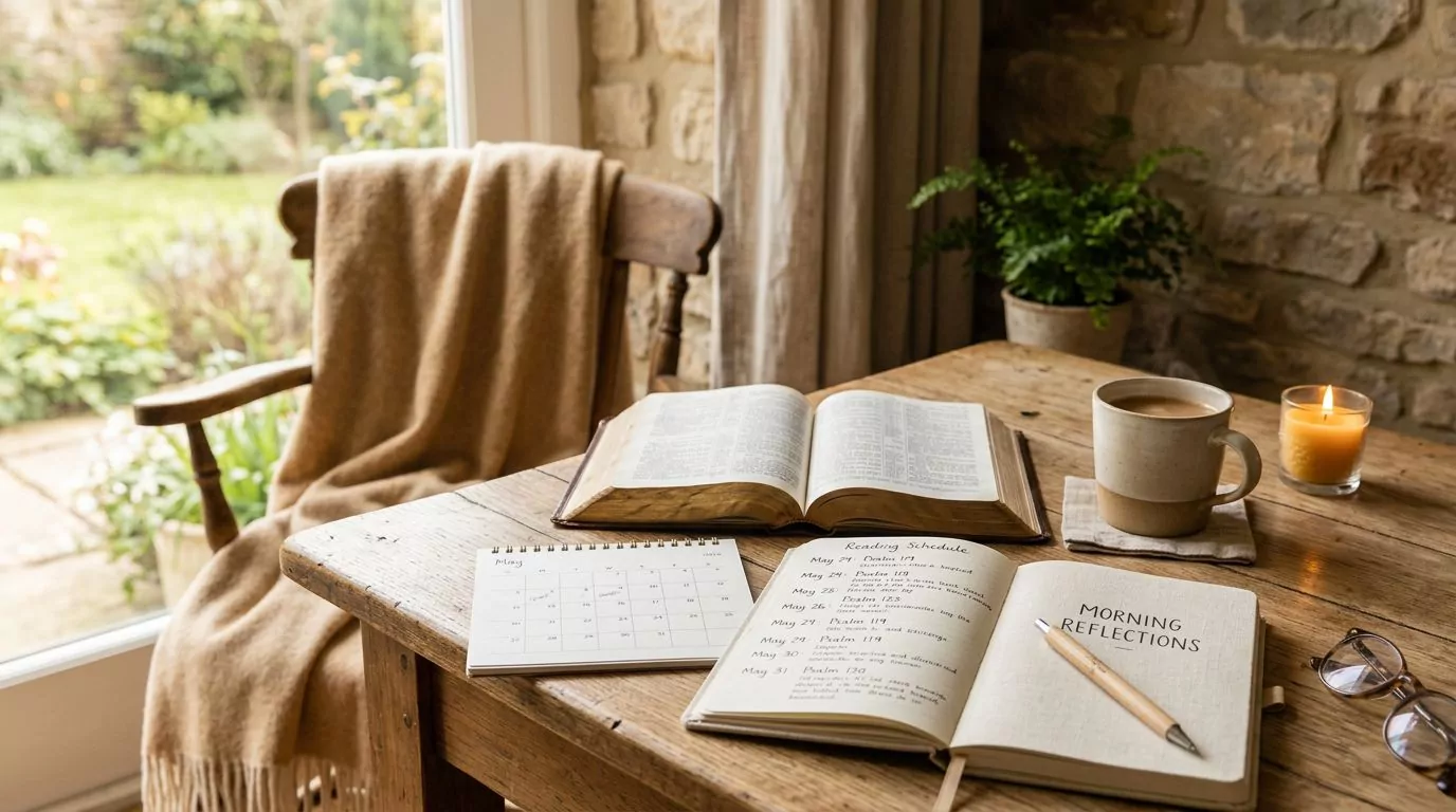 Bible with calendar and reading schedule journal