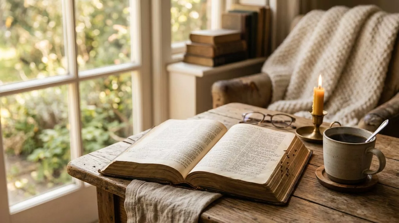 Open Bible with morning light