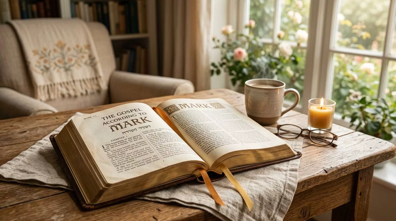Open Bible showing the Gospel of Mark