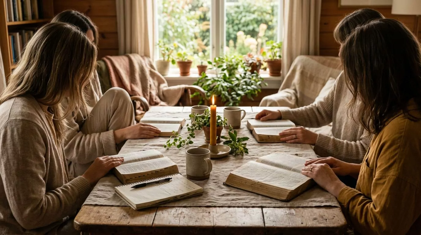 Friends having Bible study discussion together