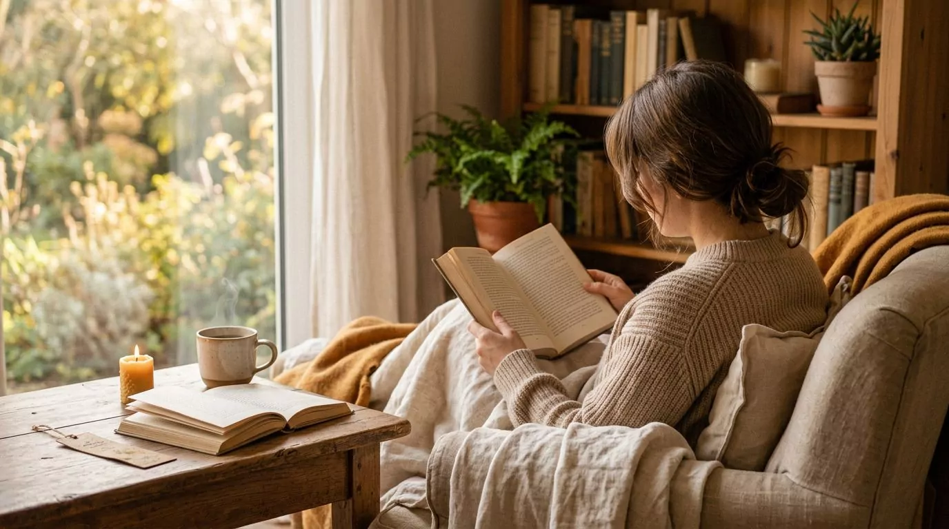 Person comfortably reading a book